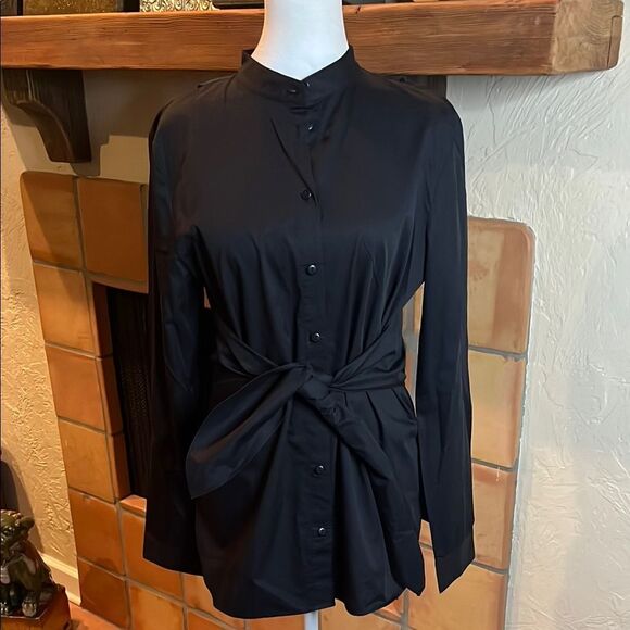 Tibi Satin Poplin Tie-front Shirt, Black, size 8 - Picture 1 of 10